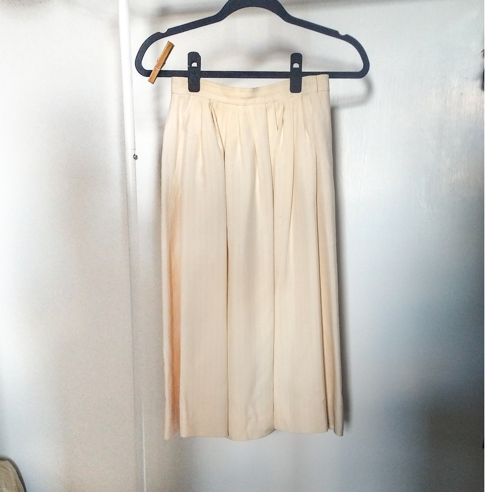 Mark Shale cream pinstripe pleated midi skirt